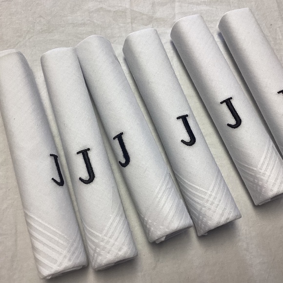 MENS INITIAL HANKIES. 6 total. J INITIAL Other - MENS Hankees. Lot INITIAL J. PURE COTTON. 6 total